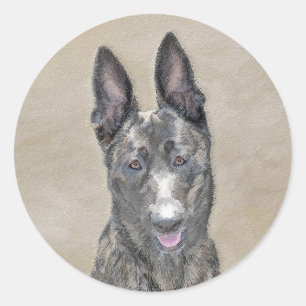 Dutch Shepherd Painting - Cute Original Dog Art Classic Round Sticker