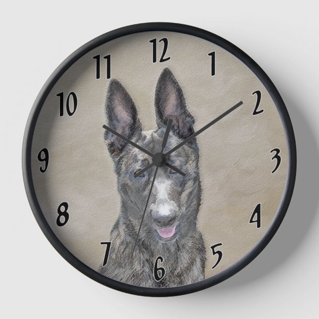 Dutch Shepherd Painting - Cute Original Dog Art Clock (Front)