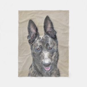Dutch Shepherd Painting - Cute Original Dog Art Fleece Blanket