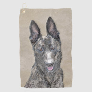 Dutch Shepherd Painting - Cute Original Dog Art Golf Towel