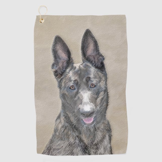 Dutch Shepherd Painting - Cute Original Dog Art Golf Towel (Front)