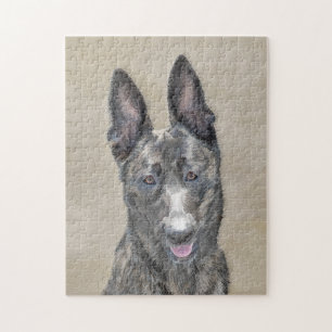 Dutch Shepherd Painting - Cute Original Dog Art Jigsaw Puzzle