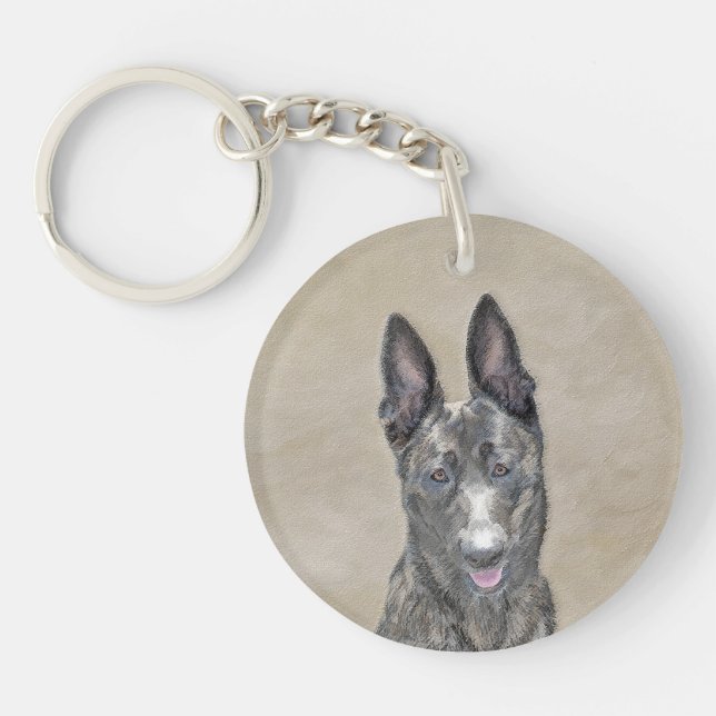 Dutch Shepherd Painting - Cute Original Dog Art Key Ring (Front)