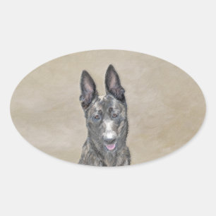 Dutch Shepherd Painting - Cute Original Dog Art Oval Sticker