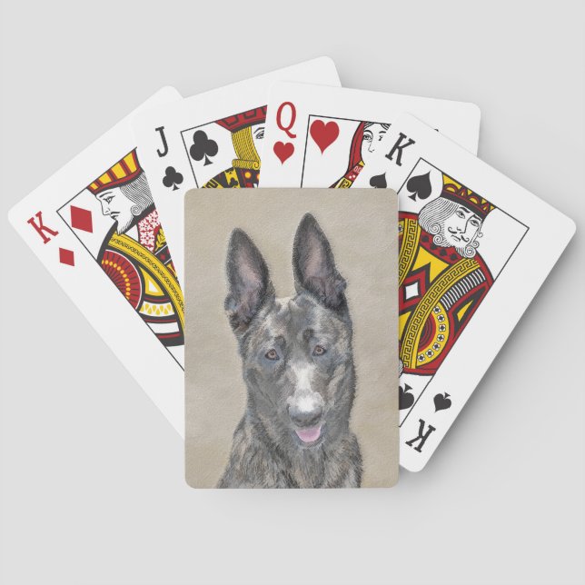 Dutch Shepherd Painting - Cute Original Dog Art Playing Cards (Back)
