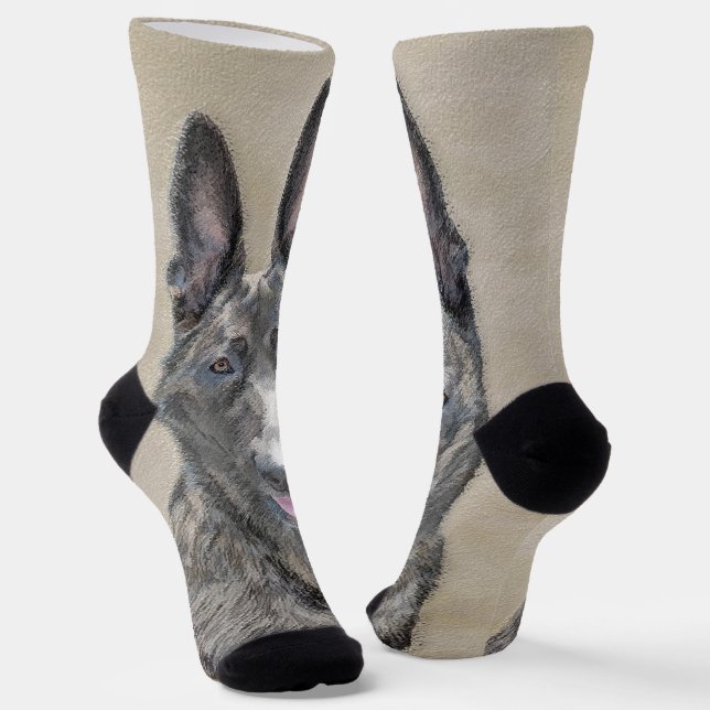 Dutch Shepherd Painting - Cute Original Dog Art Socks (Angled)