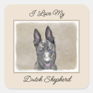 Dutch Shepherd Painting - Cute Original Dog Art Square Sticker