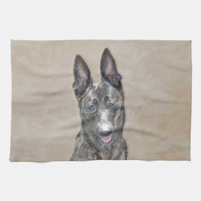 Dutch Shepherd Painting - Cute Original Dog Art Tea Towel (Horizontal)