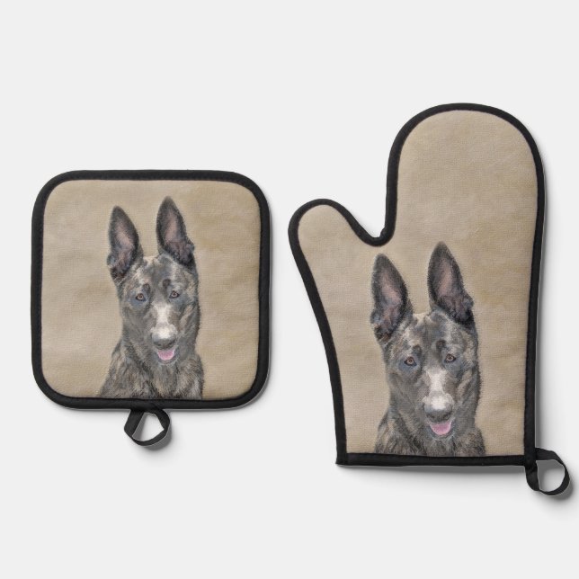 Dutch Shepherd Painting Cute Original Pet Dog Art Oven Mitt & Pot Holder Set (Front)