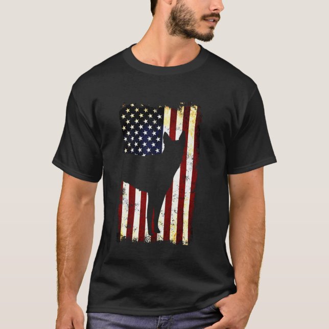 Dutch Shepherd Silhouette American Flag 4th Of Jul T-Shirt (Front)