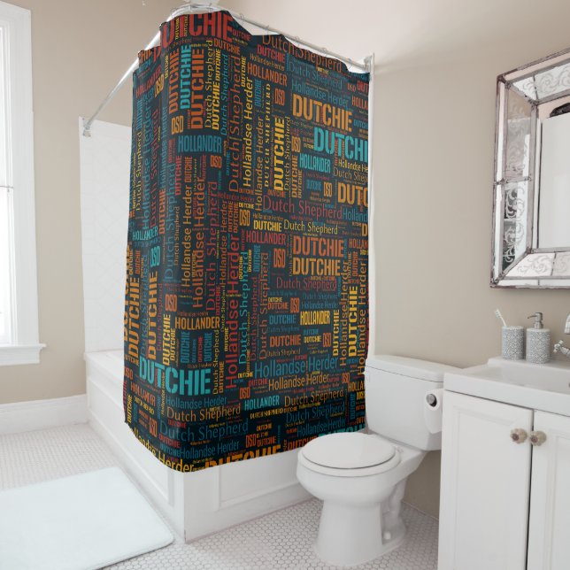 Dutch Shepherd - Word Art Pattern Shower Curtain (In Situ)