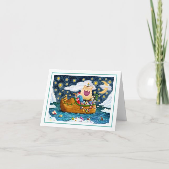 DUTCH SHOE SANTA SHIP, ICEBERG, WHALE, TEDDY Blank Card (Front)