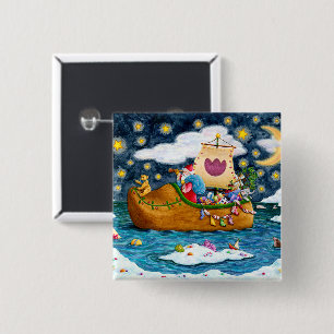 DUTCH SHOE SANTA SHIP, ICEBERGS, WHALE, TEDDY BEAR 15 CM SQUARE BADGE