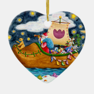 DUTCH SHOE SANTA SHIP, ICEBERGS, WHALE, TEDDY BEAR CERAMIC TREE DECORATION