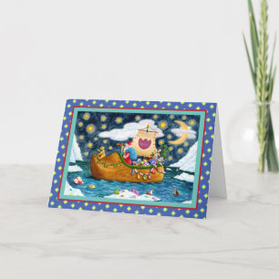 DUTCH SHOE SANTA SHIP, ICEBERGS, WHALE, TEDDY BEAR HOLIDAY CARD