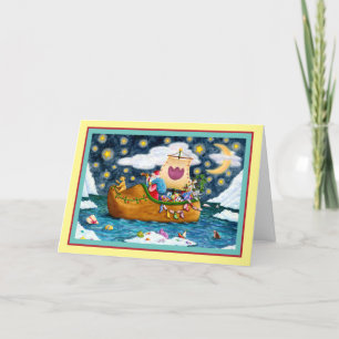 DUTCH SHOE SANTA SHIP, ICEBERGS, WHALE, TEDDY BEAR HOLIDAY CARD
