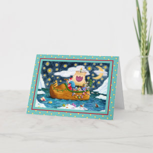 DUTCH SHOE SANTA SHIP, ICEBERGS, WHALE, TEDDY BEAR HOLIDAY CARD