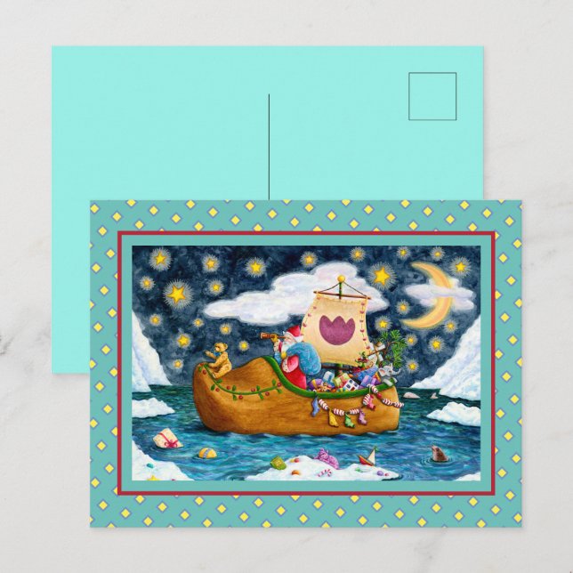 DUTCH SHOE SANTA SHIP, ICEBERGS, WHALE, TEDDY BEAR HOLIDAY POSTCARD (Front/Back)