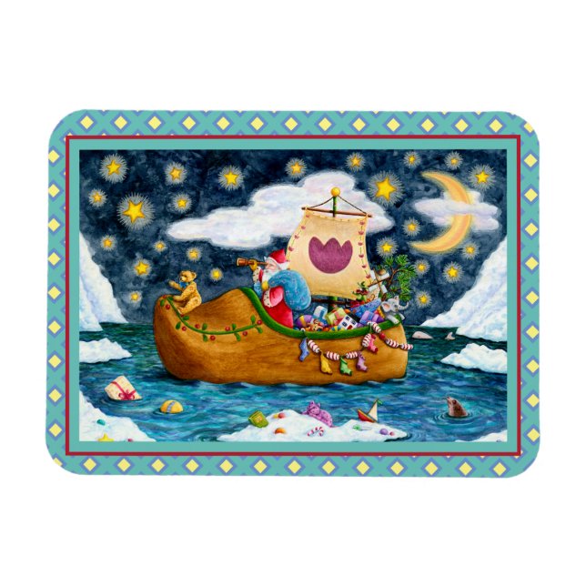 DUTCH SHOE SANTA SHIP, ICEBERGS, WHALE, TEDDY BEAR MAGNET (Horizontal)