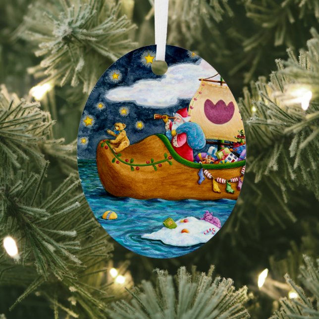 DUTCH SHOE SANTA SHIP, ICEBERGS, WHALE, TEDDY BEAR METAL TREE DECORATION (Insitu)