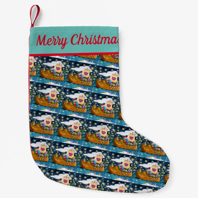 DUTCH SHOE SANTA SHIP, ICEBERGS, WHALE, TEDDY BEAR SMALL CHRISTMAS STOCKING (Front)