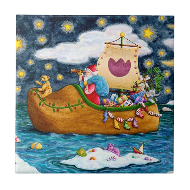 DUTCH SHOE SANTA SHIP, ICEBERGS, WHALE, TEDDY BEAR TILE (Front)