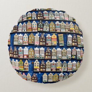 Dutch souvenirs, Amsterdam street scene. Round Cushion