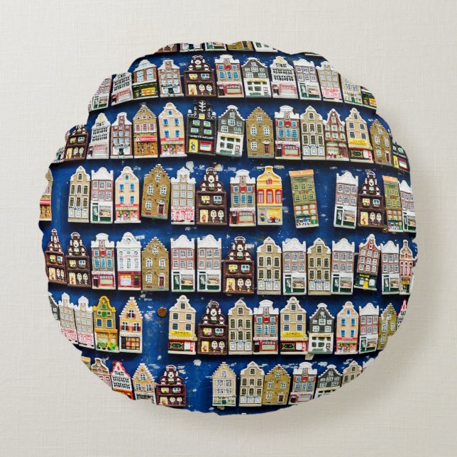 Dutch souvenirs, Amsterdam street scene. Round Cushion (Front)