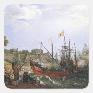 Dutch Squadron attacking a Spanish Fortress Square Sticker