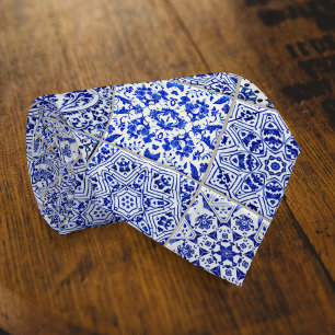 Dutch Tiles - 3D Effect Blue and White Vintage Tie