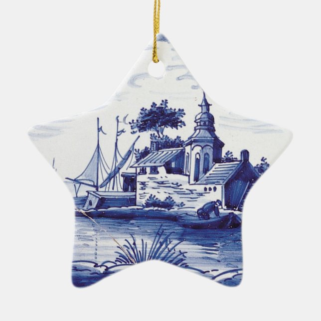 Dutch traditional blue tile ceramic tree decoration (Front)