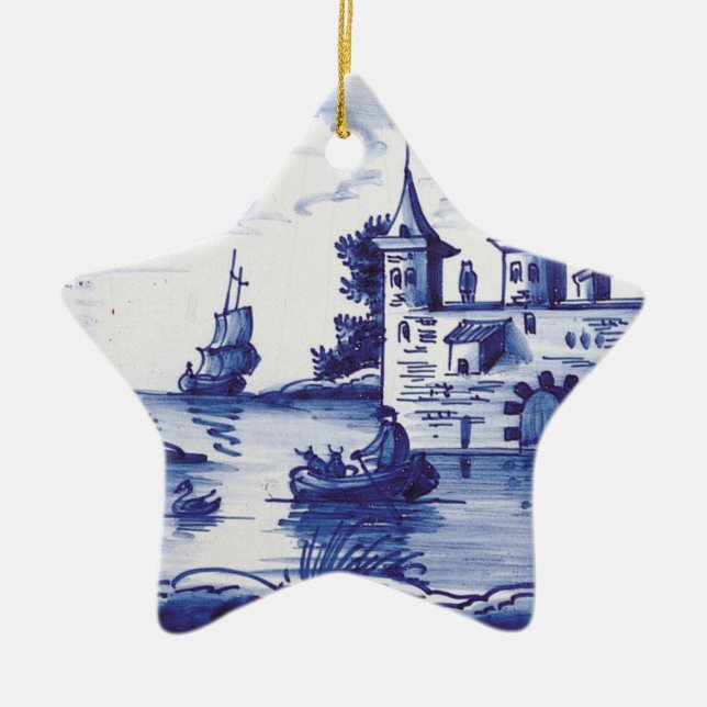 Dutch traditional blue tile ceramic tree decoration (Front)