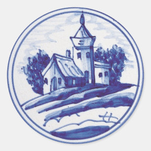 Dutch traditional blue tile classic round sticker