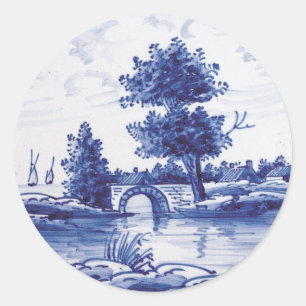 Dutch traditional blue tile classic round sticker