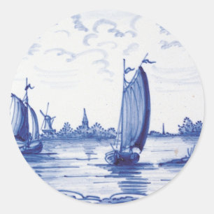 Dutch traditional blue tile classic round sticker