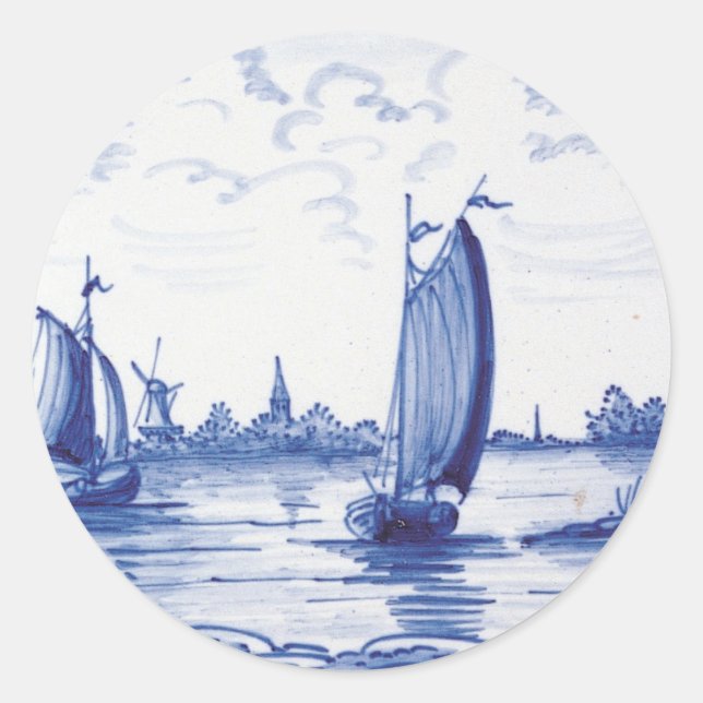 Dutch traditional blue tile classic round sticker (Front)