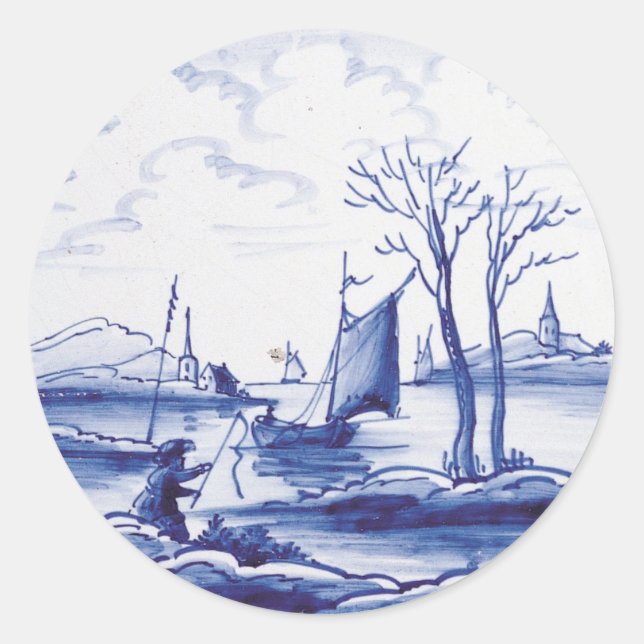 Dutch traditional blue tile classic round sticker (Front)