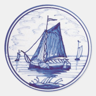 Dutch traditional blue tile classic round sticker