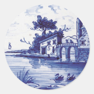 Dutch traditional blue tile classic round sticker