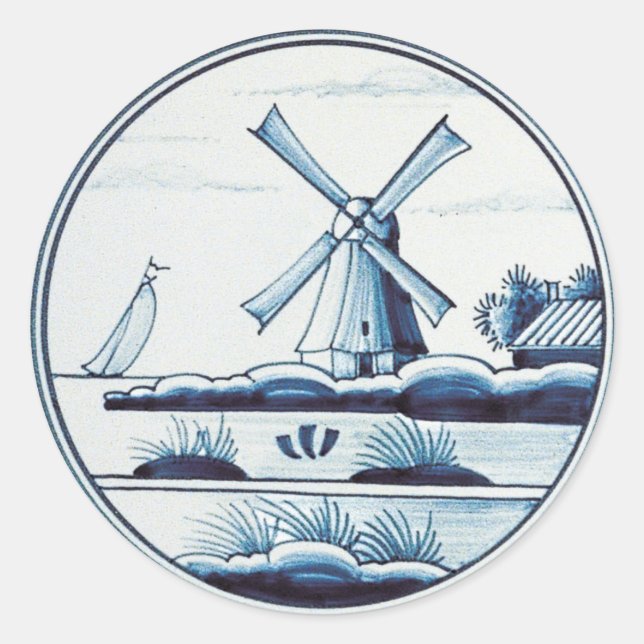 Dutch traditional blue tile classic round sticker (Front)