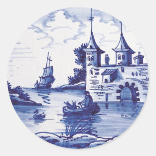 Dutch traditional blue tile classic round sticker
