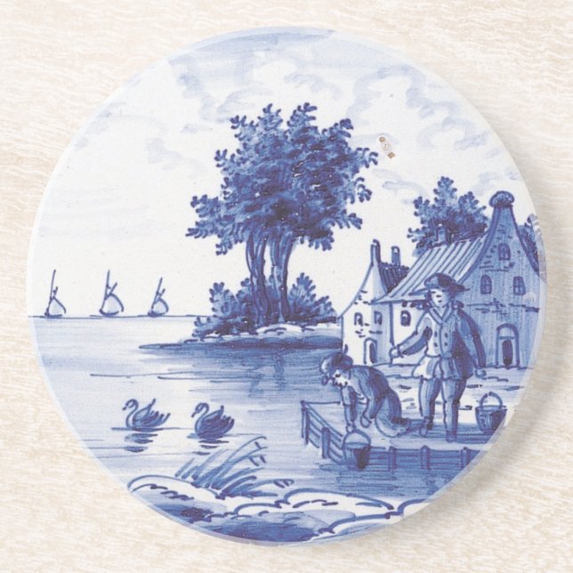 Dutch traditional blue tile coaster (Front)