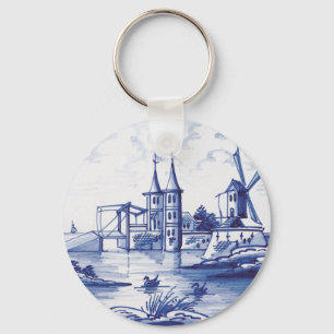 Dutch traditional blue tile key ring