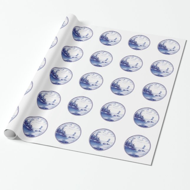 Dutch traditional blue tile wrapping paper (Unrolled)