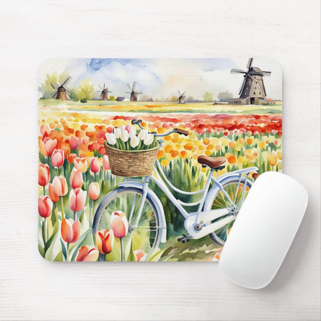 Dutch Tulips In Bike Basket Mouse Mat (With Mouse)