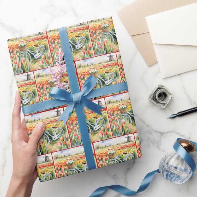 Dutch Tulips In Bike Basket Wrapping Paper (Gifting)