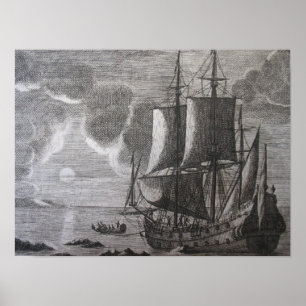Dutch V.O.C. Ship on Sea at Sunrise Poster Print