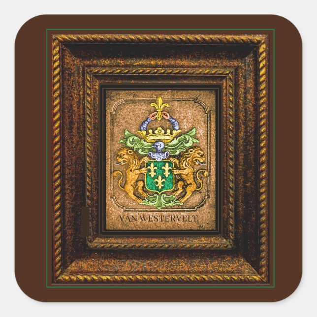 Dutch van Westervelt Family Coat of Arms framed Square Sticker (Front)