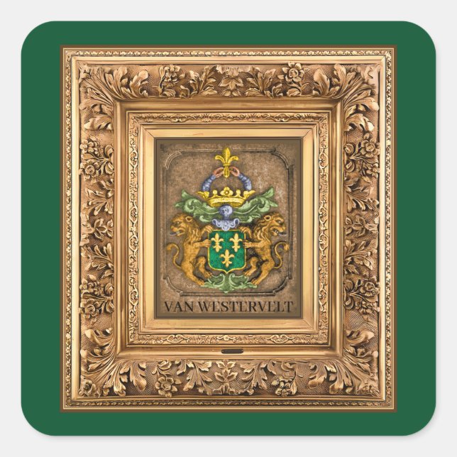 Dutch Van Westervelt Family Coat of Arms  Square Sticker (Front)