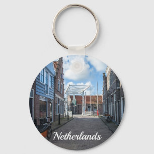 Dutch village with traditional wooden bridge key ring